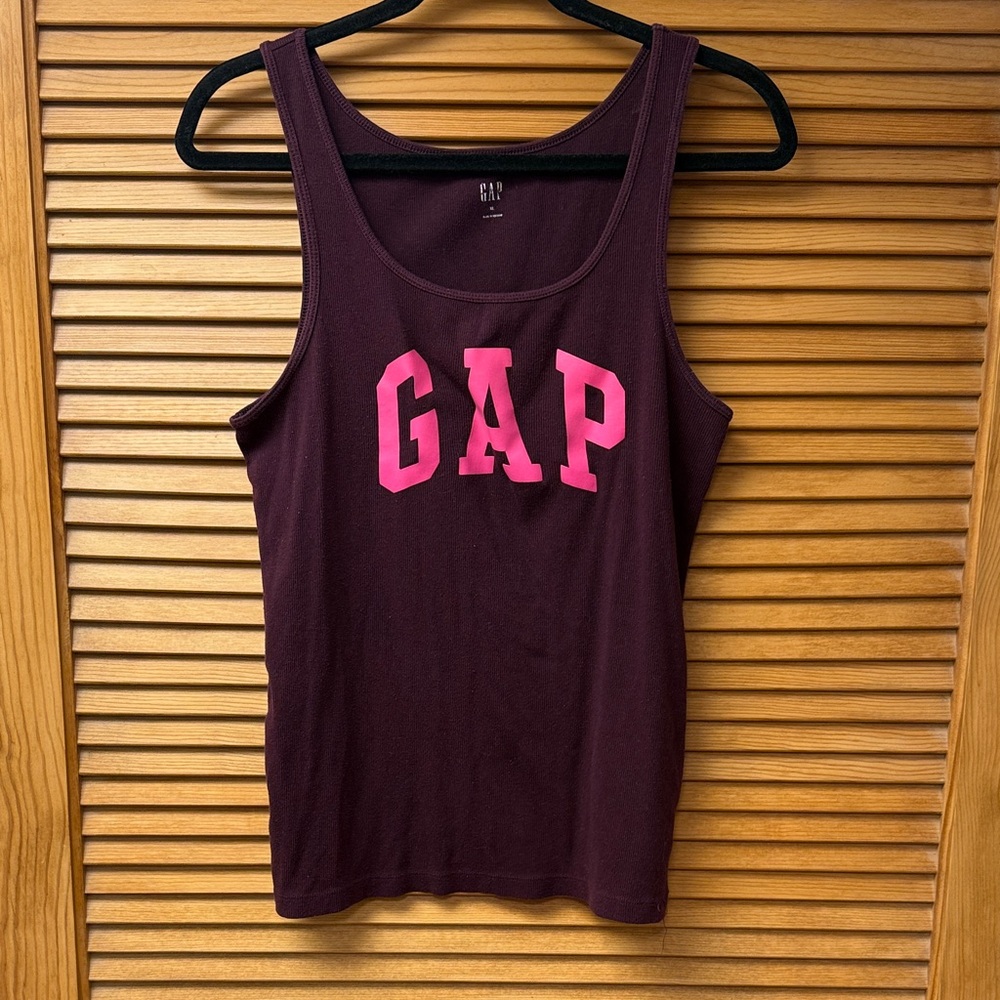 GAP Women's Dark Red Tank Top with Pink Logo